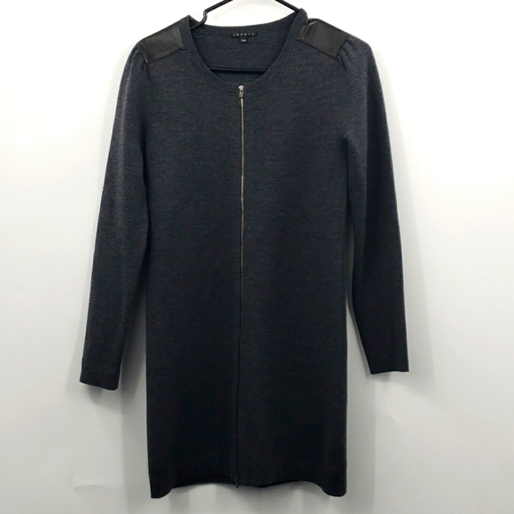 Theory black zip front Dress Gray Wool Glorine Eloquence Lamb Leather medium - Picture 1 of 8
